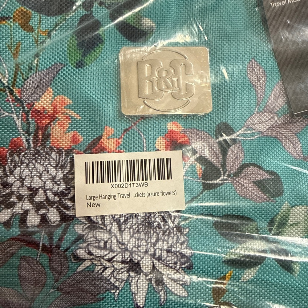 Bang & Carsen Teal Floral Hanging Travel Cosmetic Bag with Black Hardware - Picture 6 of 6
